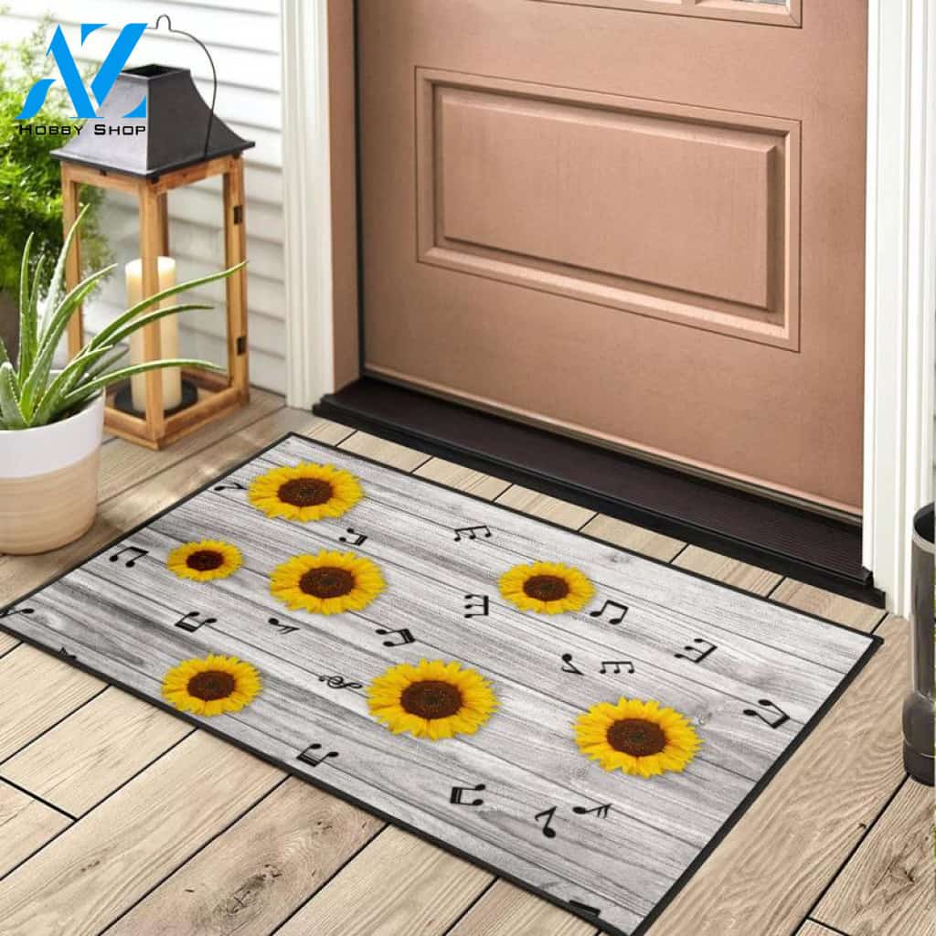 Music Notes Sunflowers Doormat Indoor And Outdoor Doormat Warm House Gift Welcome Mat Birthday Gift for Music Lovers Piano Lover