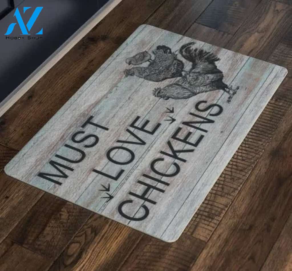 Must Love Chicken Animal Doormat Welcome Mat Farm Rug Farmer House Decor Housewarming Gift Gift for Famer Friend Family Gift for Chicken Lover Farm Animal Lovers