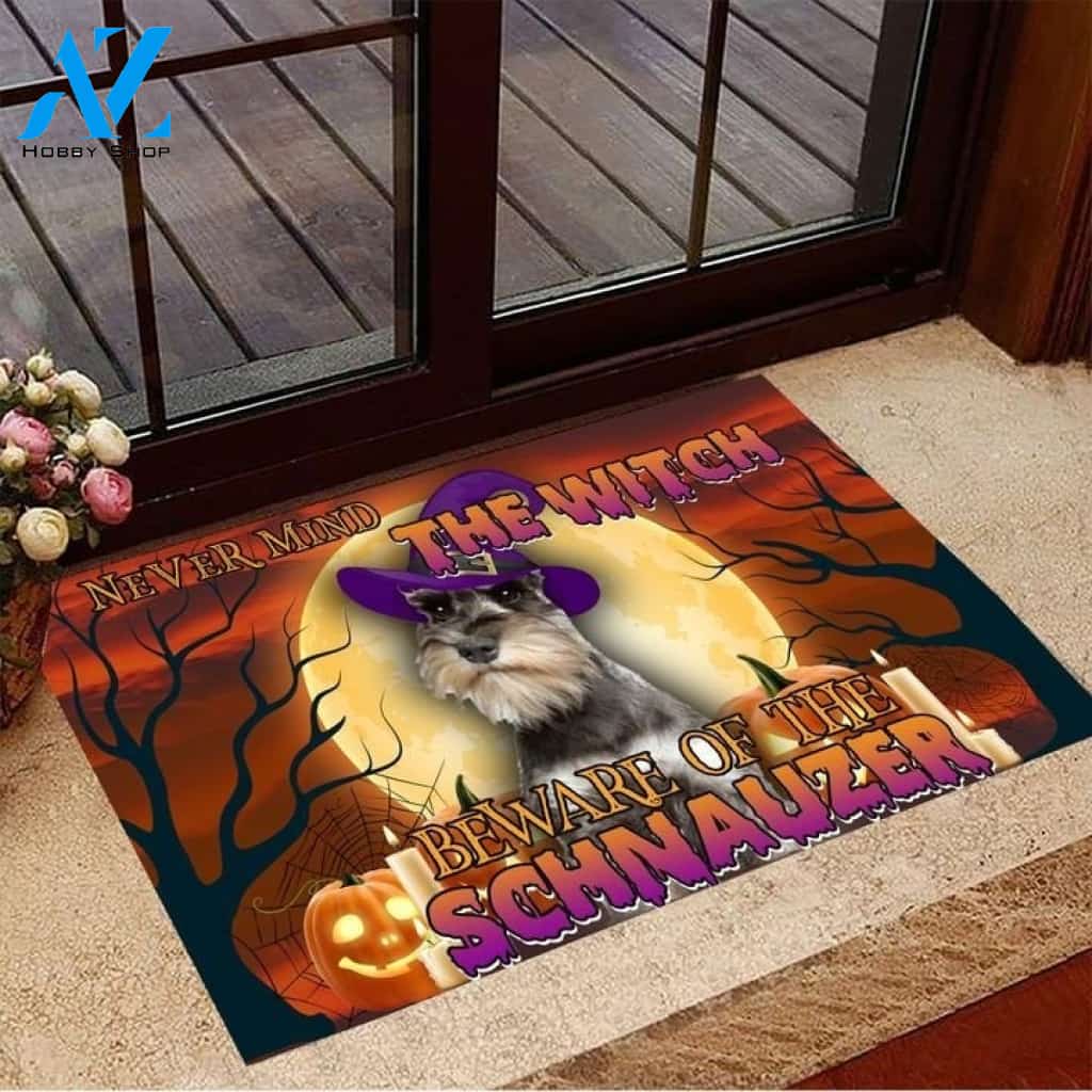 Never The Witch Beware Of Schnauzer Funny Halloween Doormat Gift For Friend Family Home Decor Warm House Gift Welcome Mat Halloween Decor
