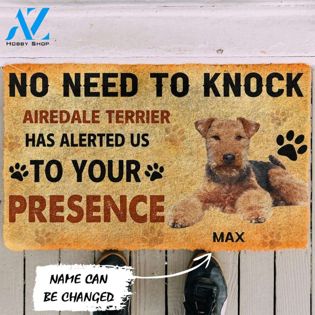 Gearhumans Gearhuman 3D No Need To Knock Airedale Terrier Dog Custom Name Doormat