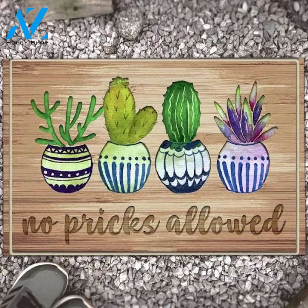 No Pricks Allowed Four Cactus Pots Flower Doormat Indoor And Outdoor Mat Entrance Rug Sweet Home Decor Closing Gift Gift For Friend Family Flower Lovers Gift Idea