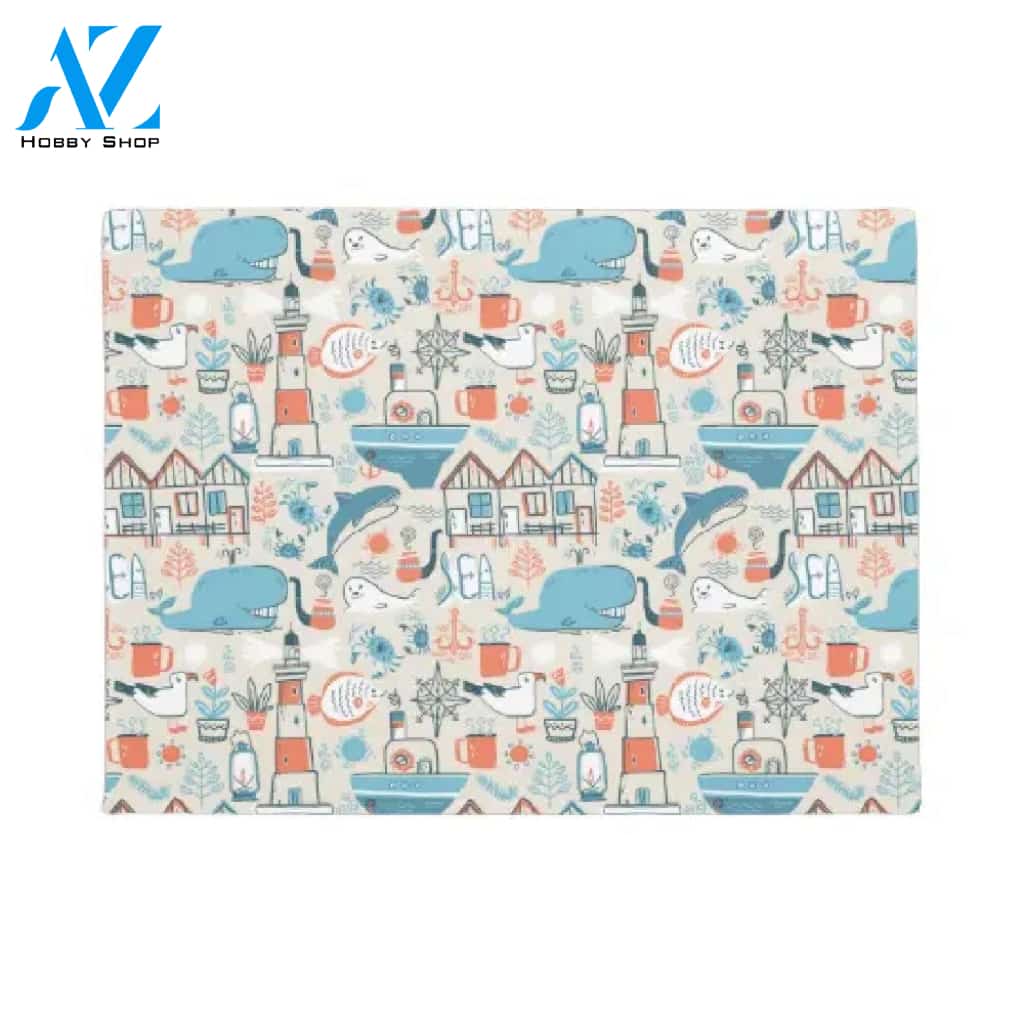 North Sea Cute Doodle Pattern Doormat Warm House Gift Welcome Mat Gift For Friend Family