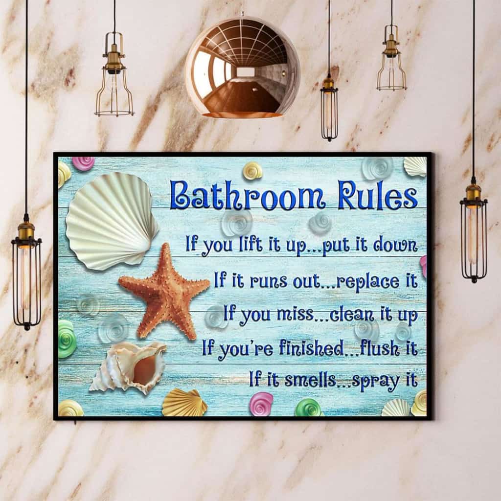 Ocean Bathroom Rules If You Lift It Up Put It Down Paper Poster No Frame Matte Canvas Wall Decor