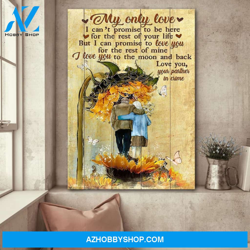 Old couple with sunflower - My only love, I love you to the moon and back - Couple Portrait Canvas Prints - Wall Art