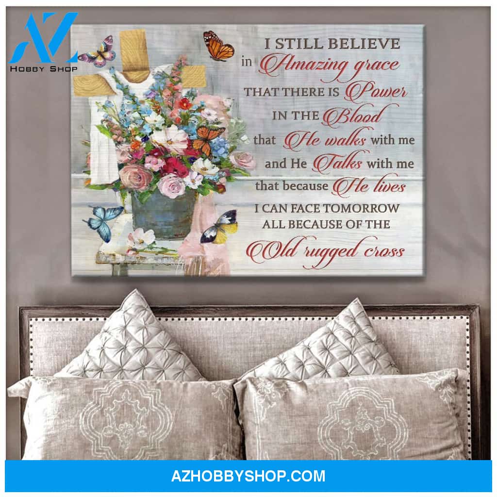 Old Rugged Cross Butterfly Canvas Wall Art, Wall Decor Visual Art