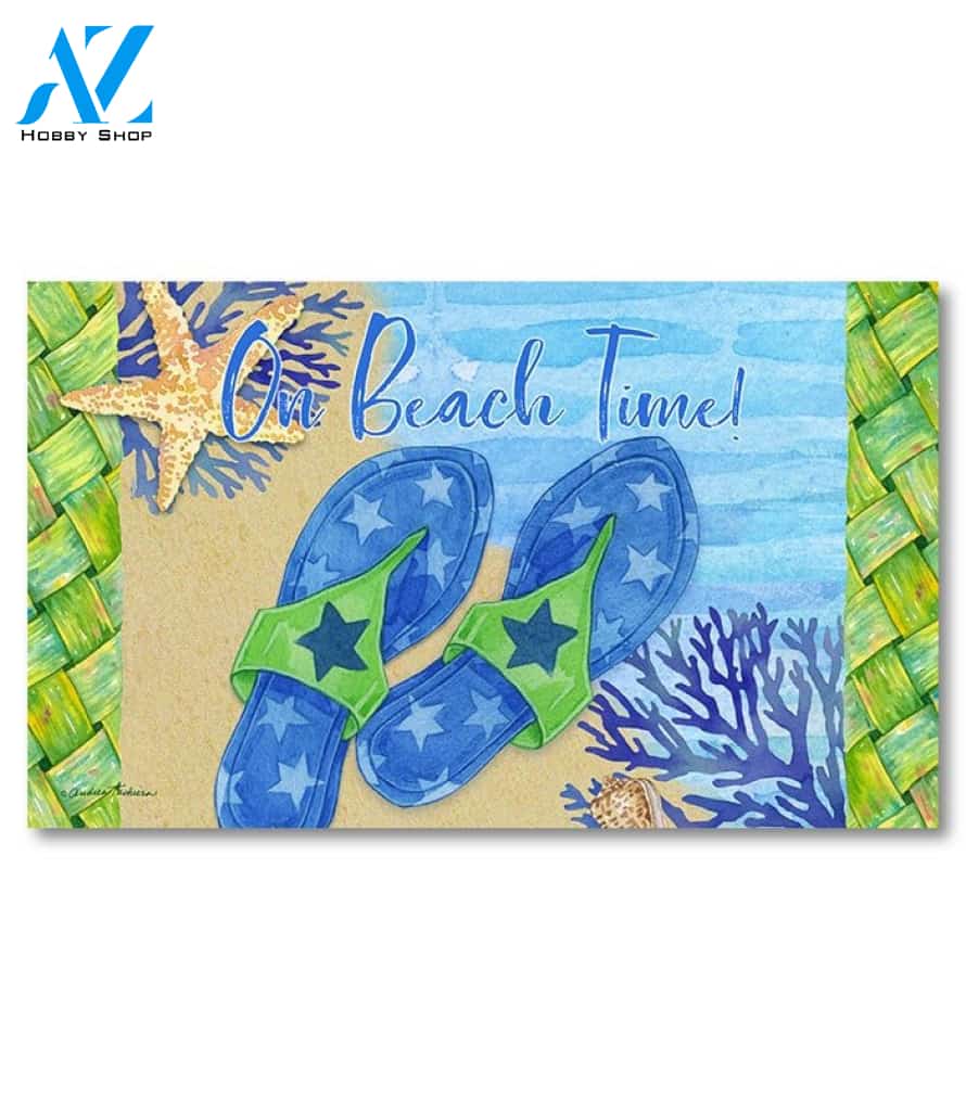 On Beach Time Flip Flops Doormat - 18" x 30"