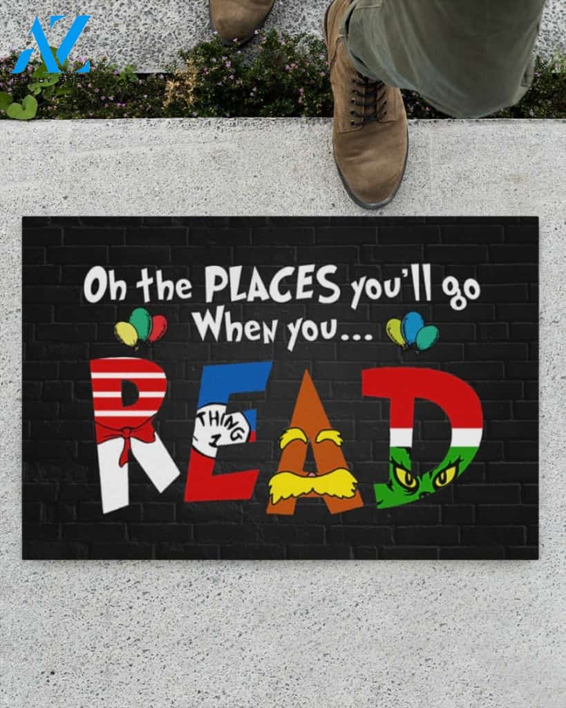 On The Places You'll Go When You Read Doormat Welcome Mat Housewarming Gift Home Decor Funny Doormat Gift For Book Lovers