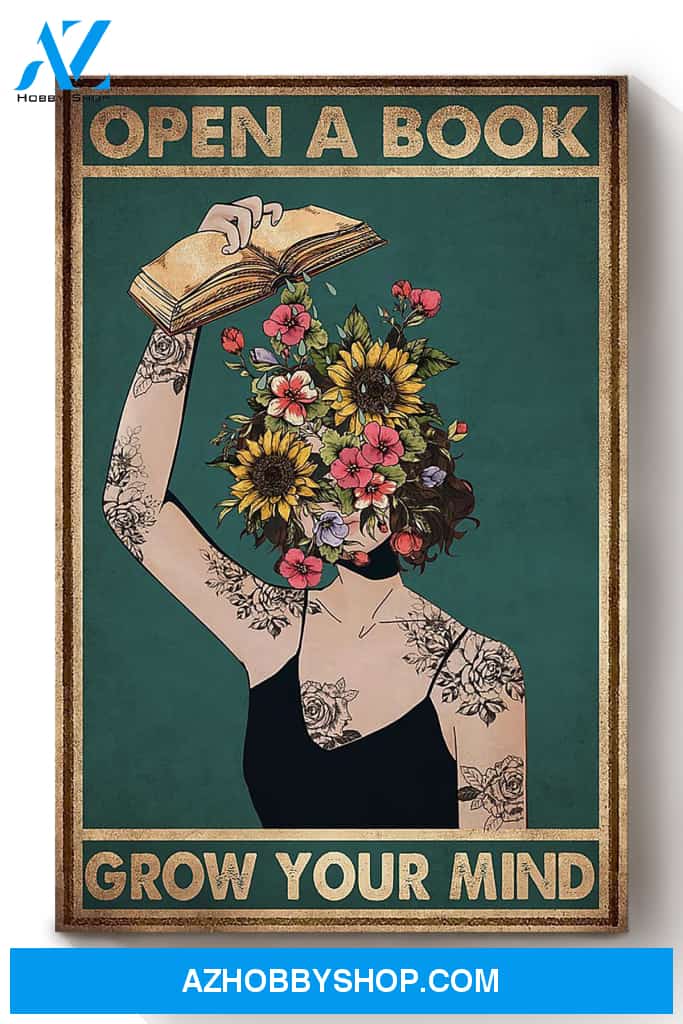 Open A Book Grow Your Mind Floral Head Women Canvas And Poster, Wall Decor Visual Art