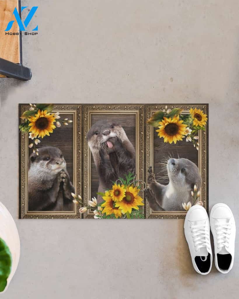 Otter Lovely Sunflowers Indoor And Outdoor Doormat Gift For Otter Lovers Birthday Gift Decor Warm House Gift Welcome Mat