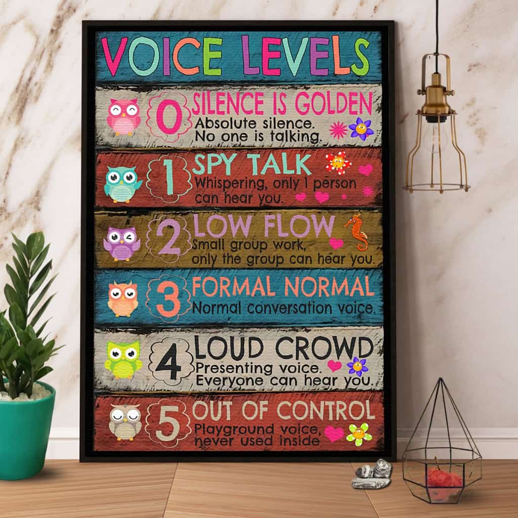 Owl Teacher Voice Levels Paper Poster No Frame Matte Canvas Wall Decor