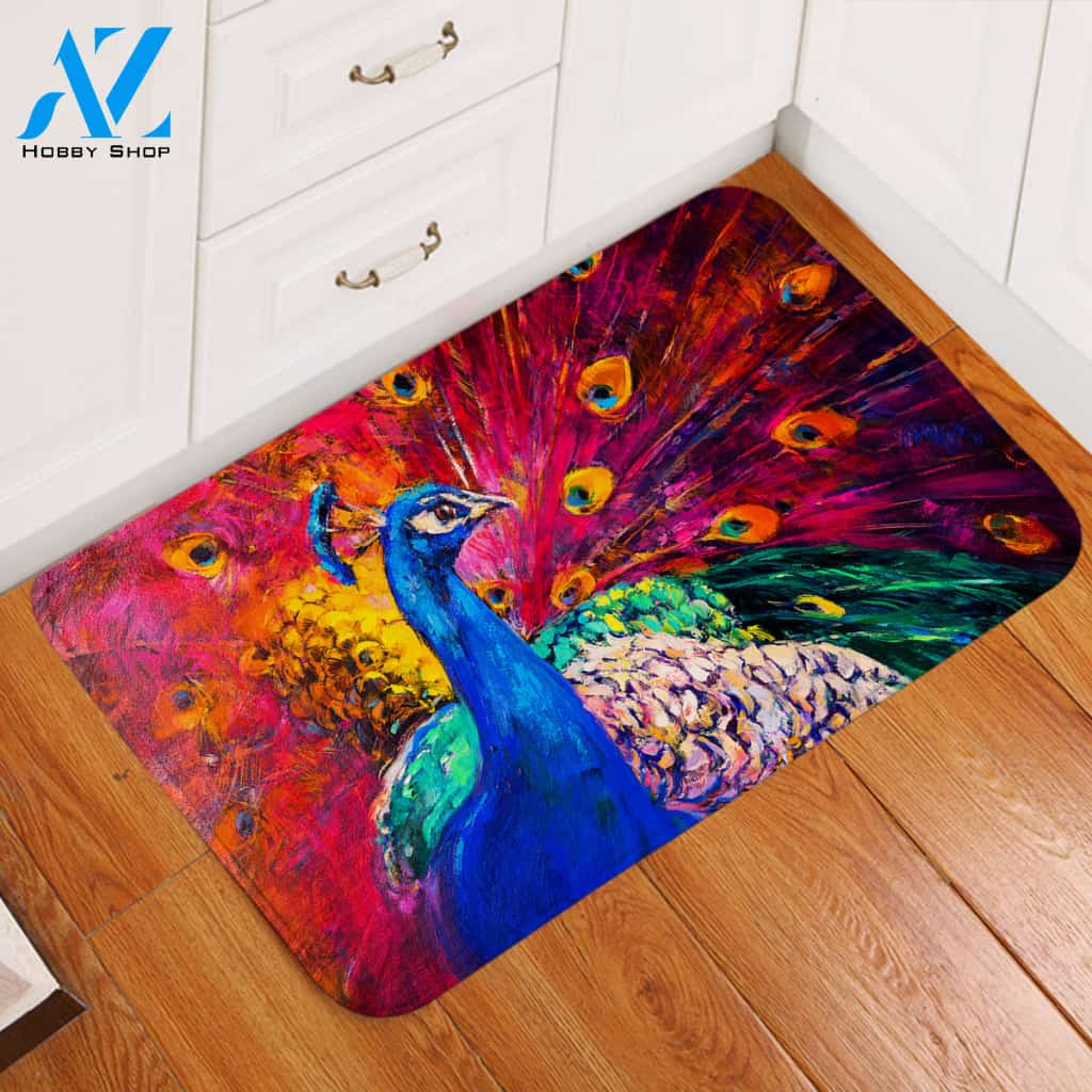 Painted Peacock Door Mat