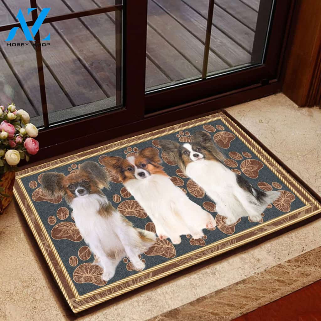 Papillon Flower Paw - Dog Doormat Welcome Mat House Warming Gift Home Decor Gift for Dog Lovers Funny Doormat Gift Idea
