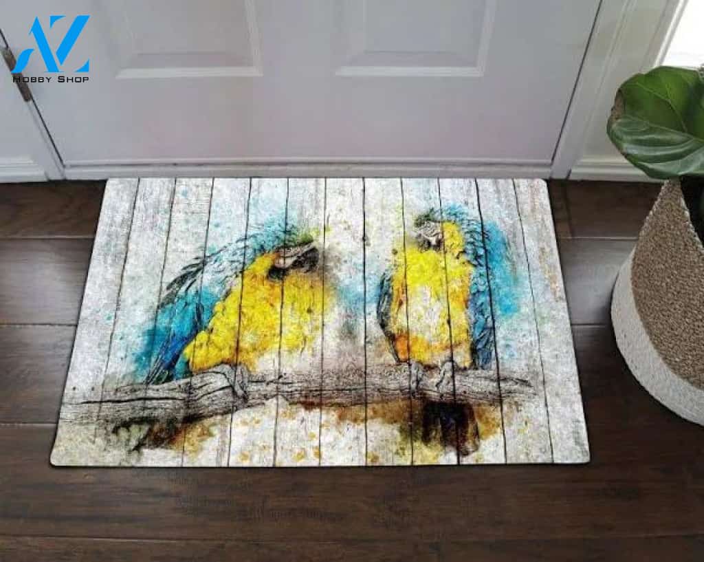 Parrot On The Wood Indoor And Outdoor Doormat Warm House Gift Welcome Mat Birthday Gift For Parrot Lover