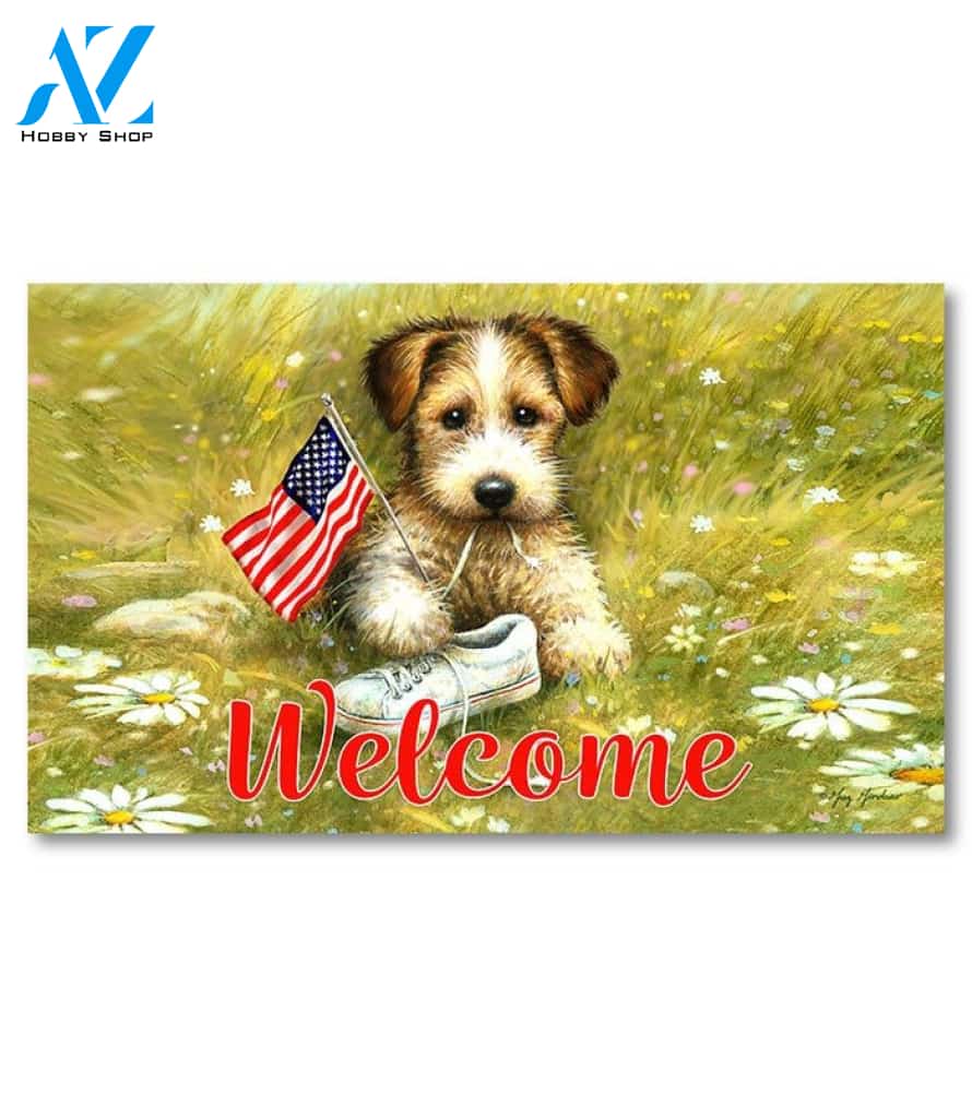 Patriotic Pup in Meadow Doormat - 18" x 30"