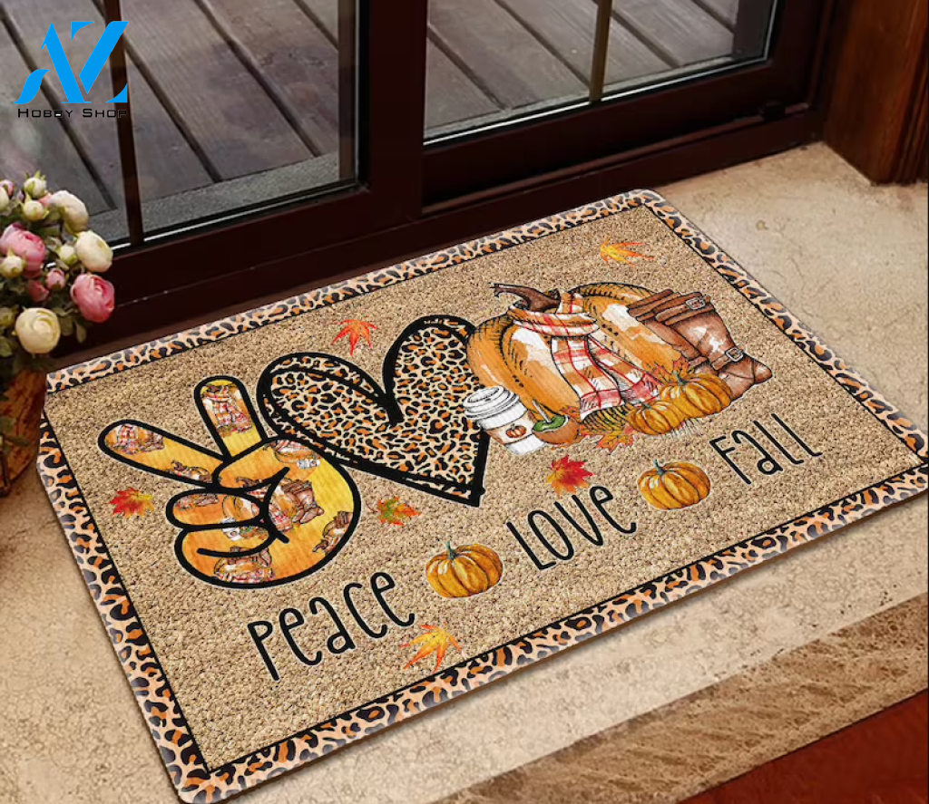 Peace Love Fall Doormat, Fall Pumpkin Doormat, Pumpkin Welcome Mat, Fall Decor, Thanksgiving Doormat Gift For Friend Family Decor Warm House Gift Welcome Mat