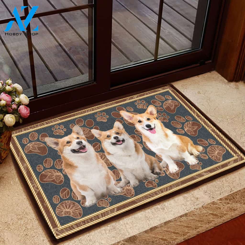 Pembroke Welsh Corgi Floral Paw - Dog Doormat | Welcome Mat | House Warming Gift