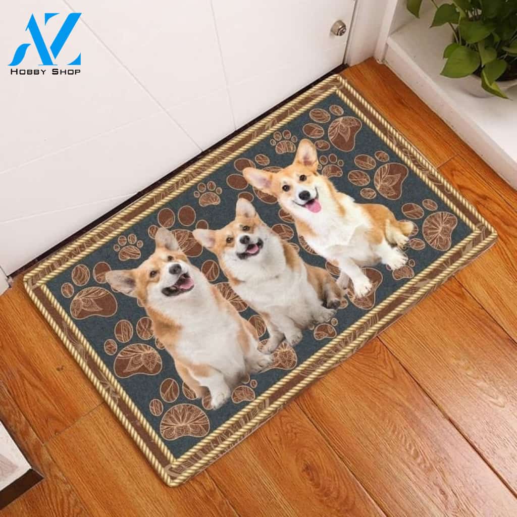 Pembroke Welsh Corgi Floral Paw Doormat, Gift For Dog lovers, Gift For Friend Home Decor Warm House Gift Welcome Mat