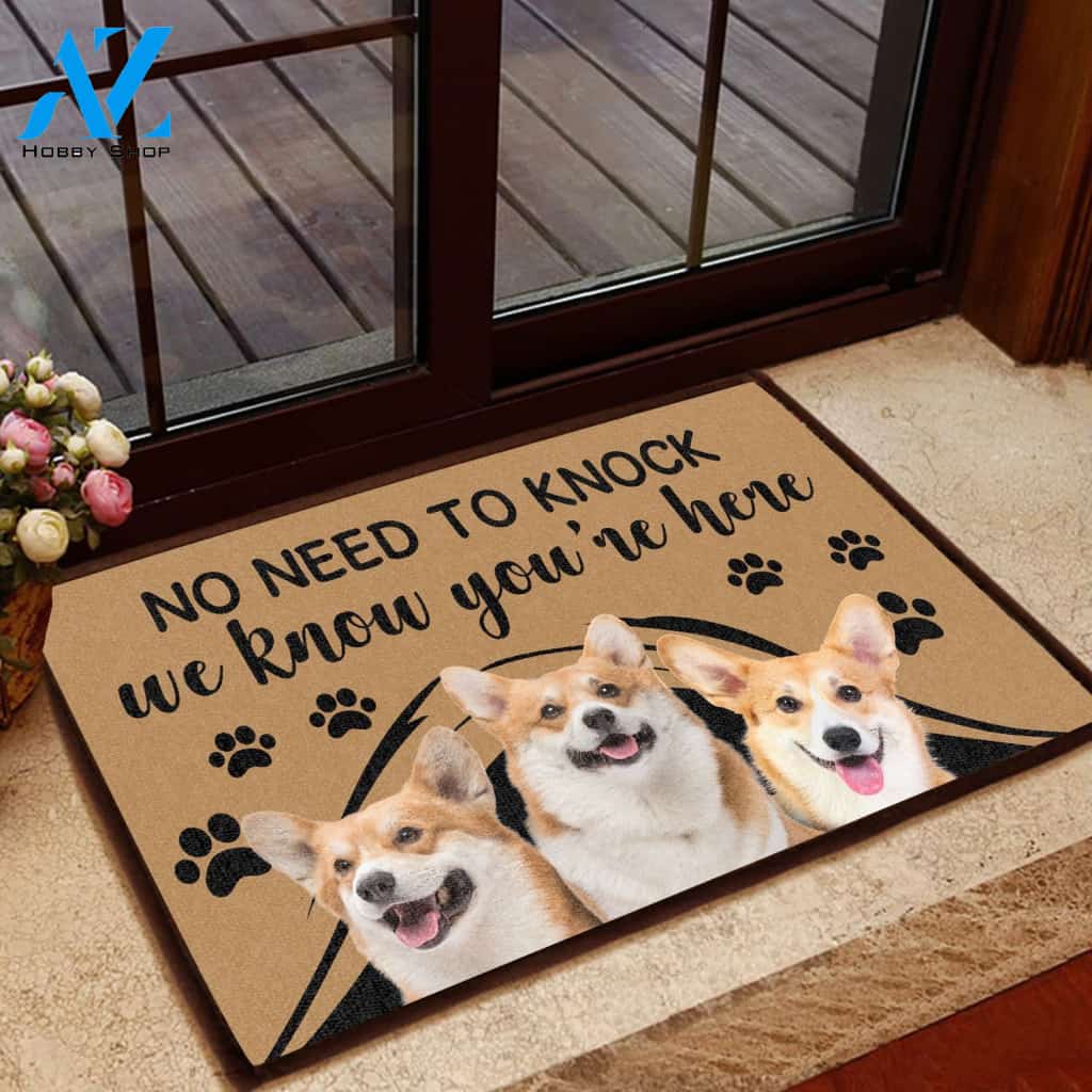 Pembroke Welsh Corgi No Need To Knock - Dog Doormat | Welcome Mat | House Warming Gift