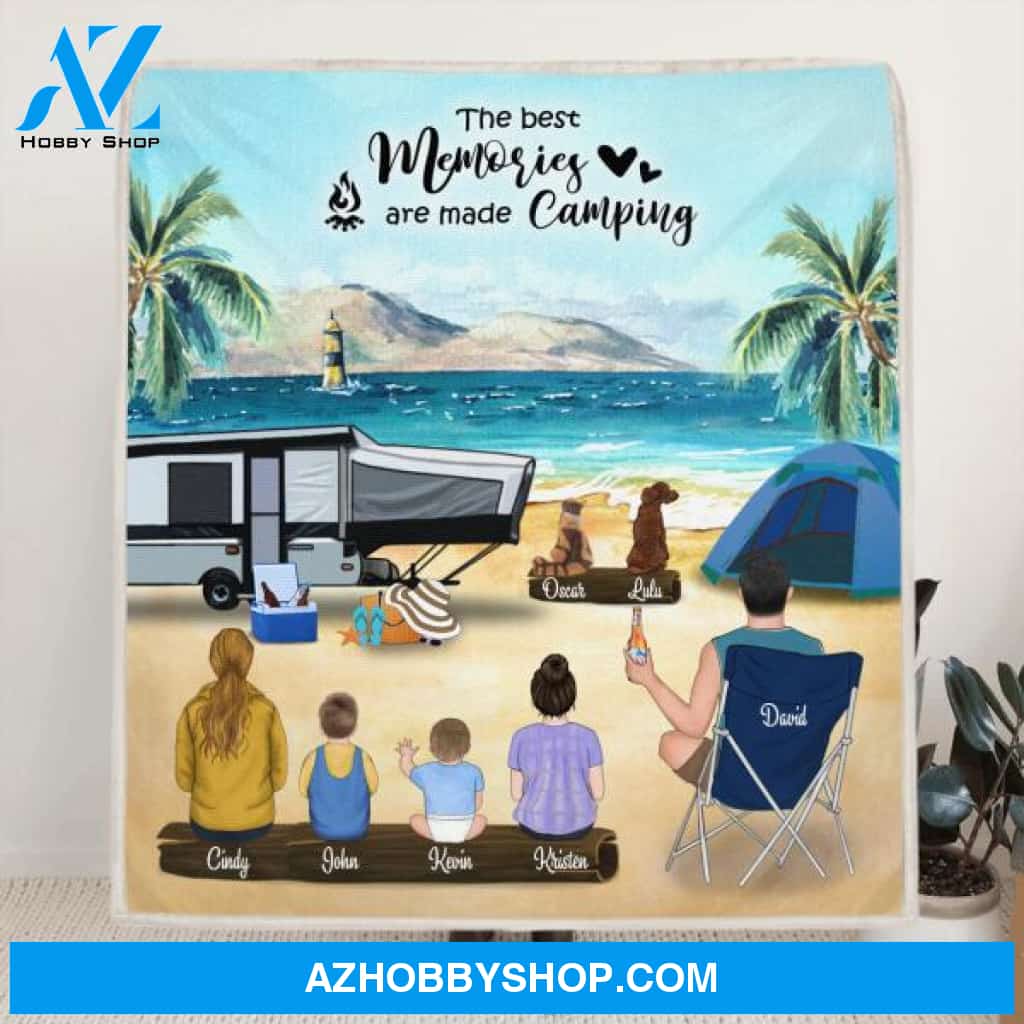 Personalized Beach Camping Blanket, Gift for single parent - Single Mom/Dad with up to 4 Kids and 2 Pets - The Best Memories Are Made Camping - 1CTOH9