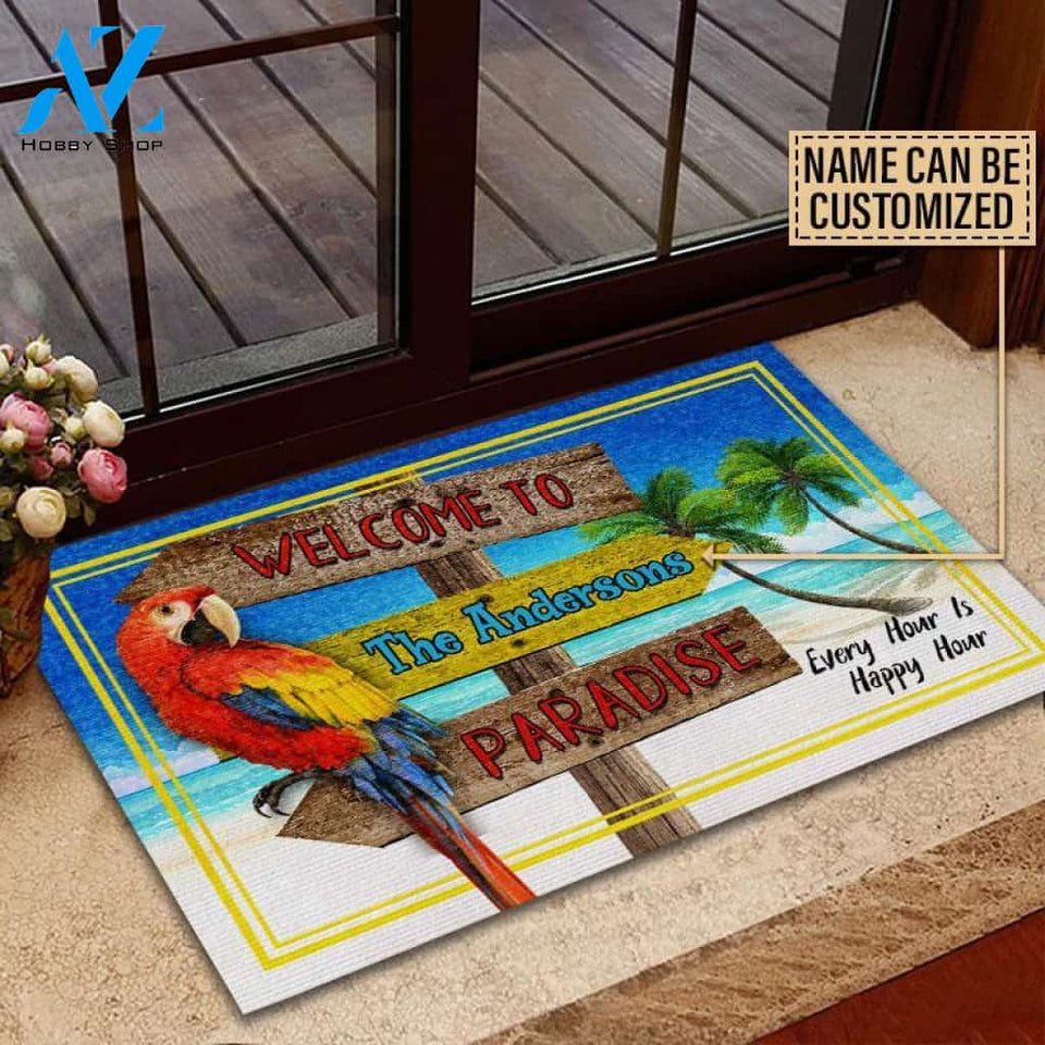 Personalized Beach Parrot Welcome To Paradise Custom Doormat | WELCOME MAT | HOUSE WARMING GIFT