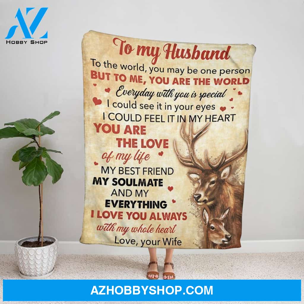 Personalized Blanket, Deer Wife Letter To My Husband I Love You Always With My Whole Heart Fleece Blanket