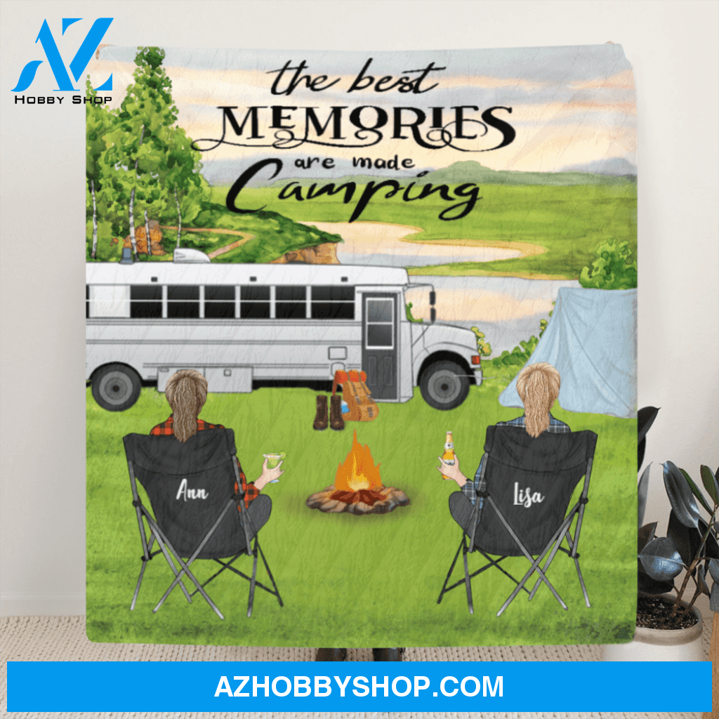 Personalized Blanket Gift For Couple Same Sex - Personalized Camping Blanket - 2 Women Camping Quilt - The Best Memories Are Made Camping