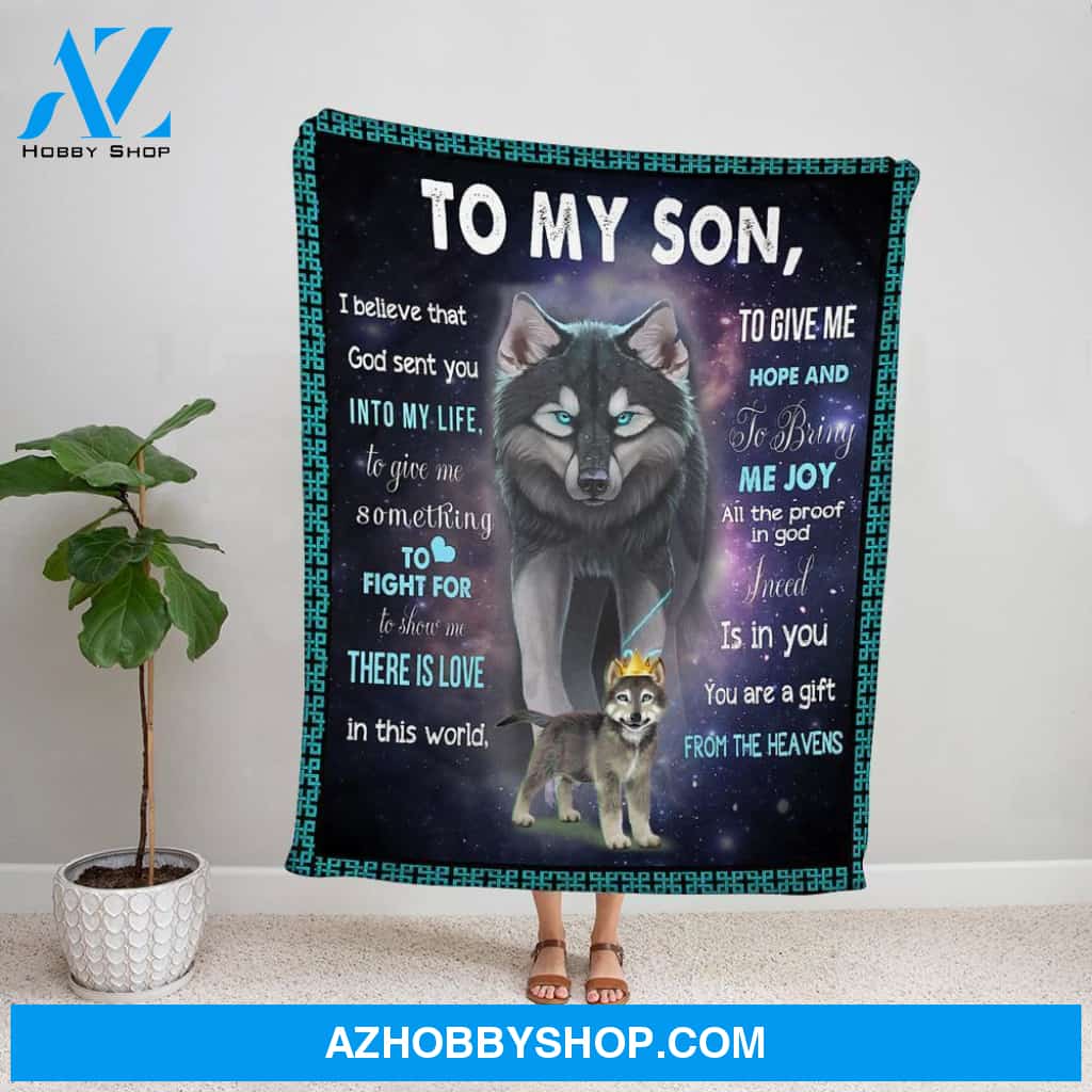 Personalized Blanket, Wolf Letter To My Son You Are A Gift From Heavens Fleece Blanket