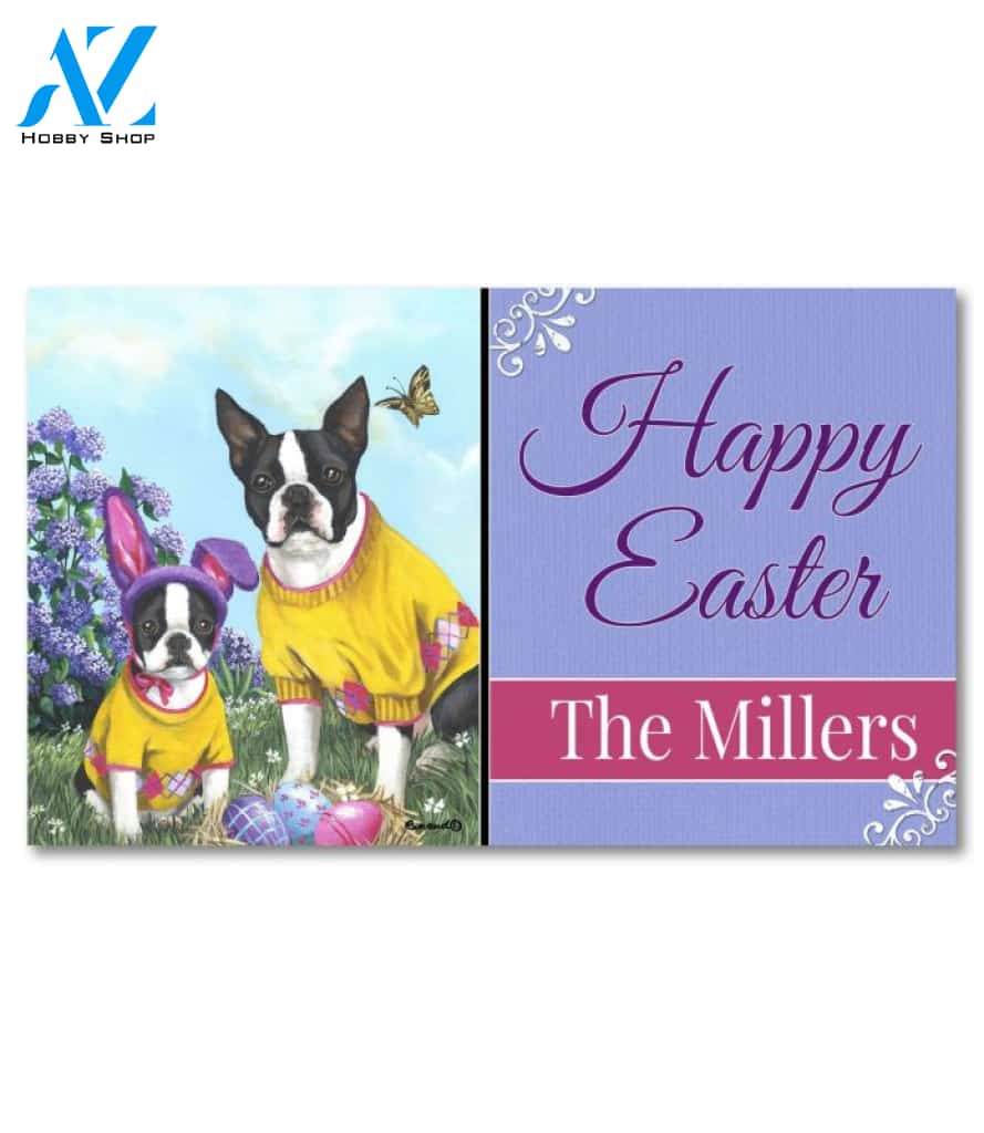 Personalized Boston Terrier Spring Bunny Doormat - 18" x 30"