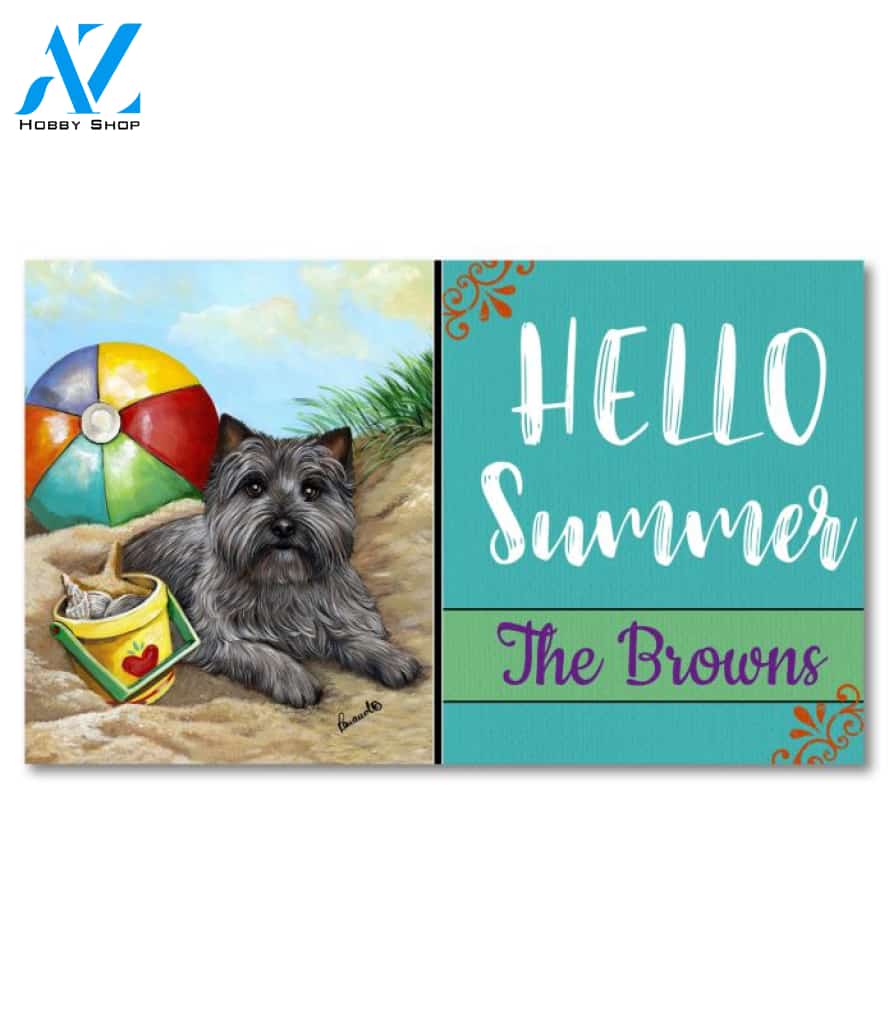 Personalized Cairn Terrier Caesar at the Beach Doormat - 18" x 30"