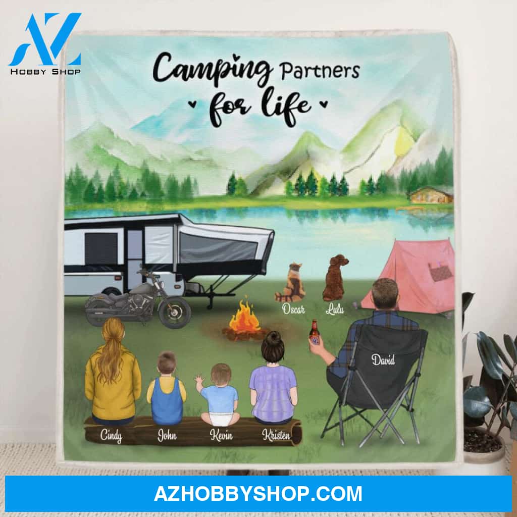 Personalized Camping Blanket - Single Mom/ Single Dad with Childs and Pets - Father's day gift, Camping Lovers - Camping Partners For Life - Full Option - KG3KSF