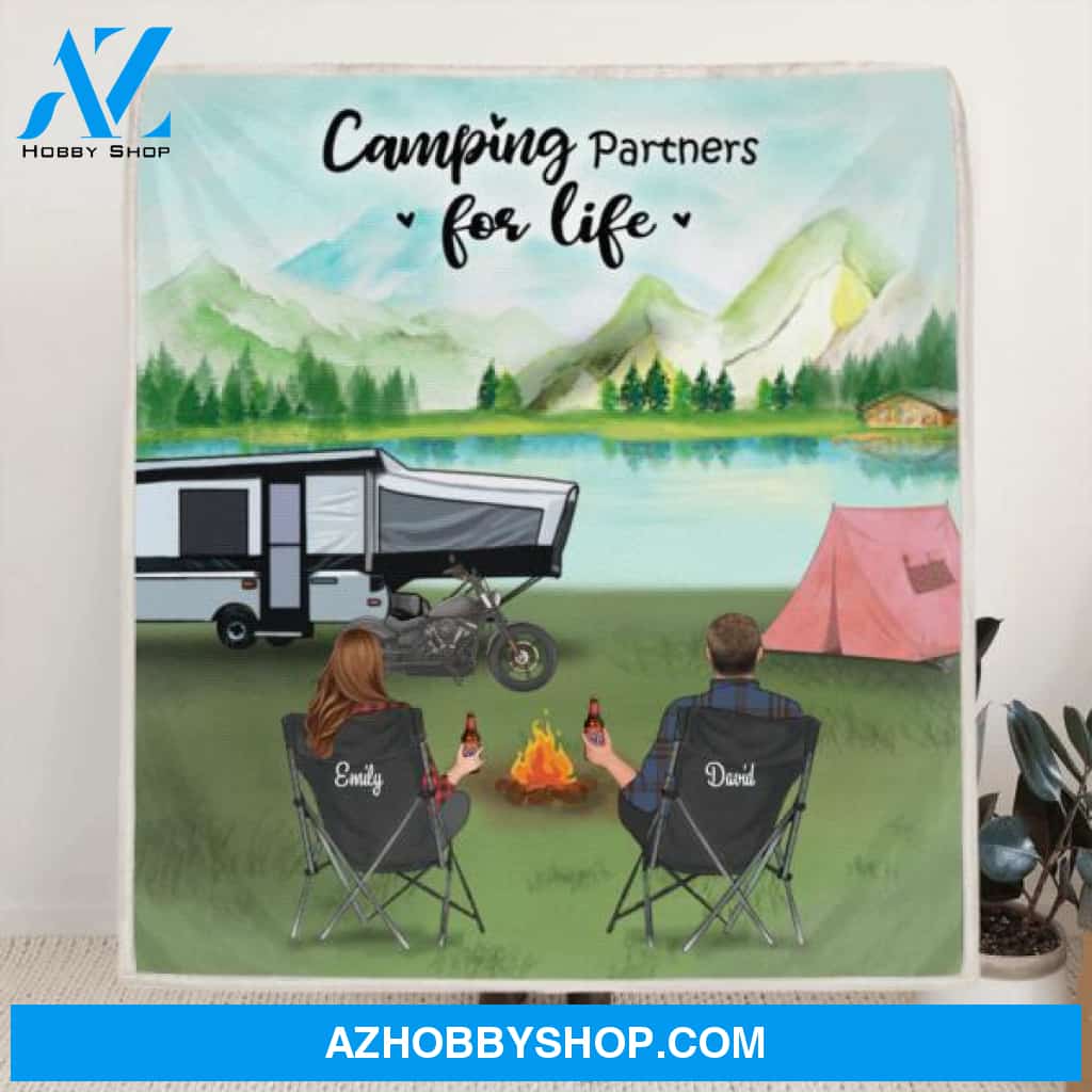 Personalized Camping Blanket , Camping Lovers - Couple With Upto 5 Pets Camping Blanket - Gift Idea For Couple - Camping Partners For Life - 3KFOG2