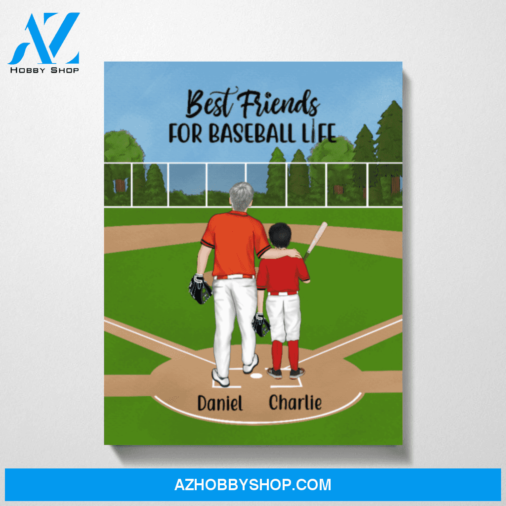 Personalized Canvas Baseball Dad and Kids, Custom Gift for Baseball Lovers