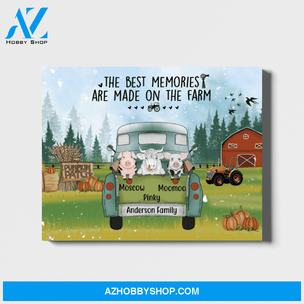 Personalized Canvas, Cow and Pig On Farm Truck, Custom Gift for Farmers