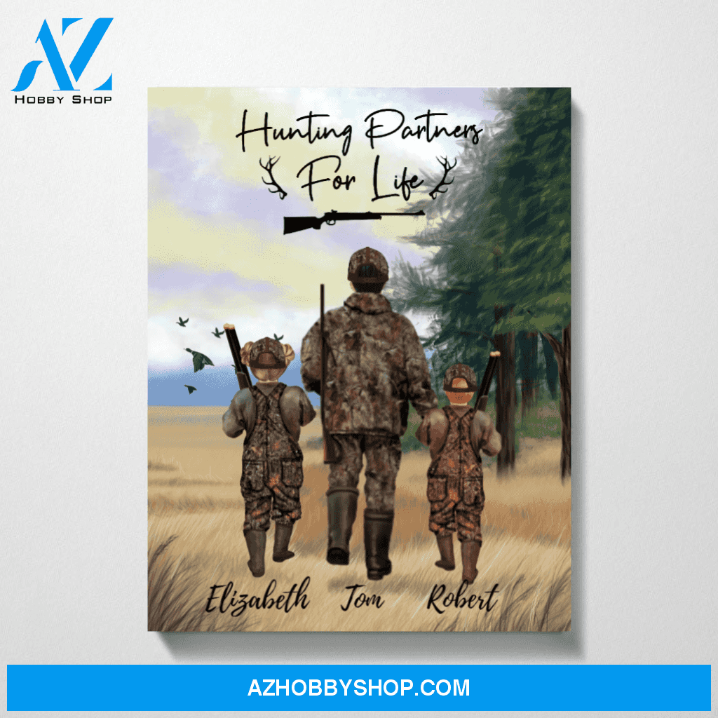 Personalized Canvas, Duck Hunting Father and Two Kids, Custom Gift for Hunting Lovers