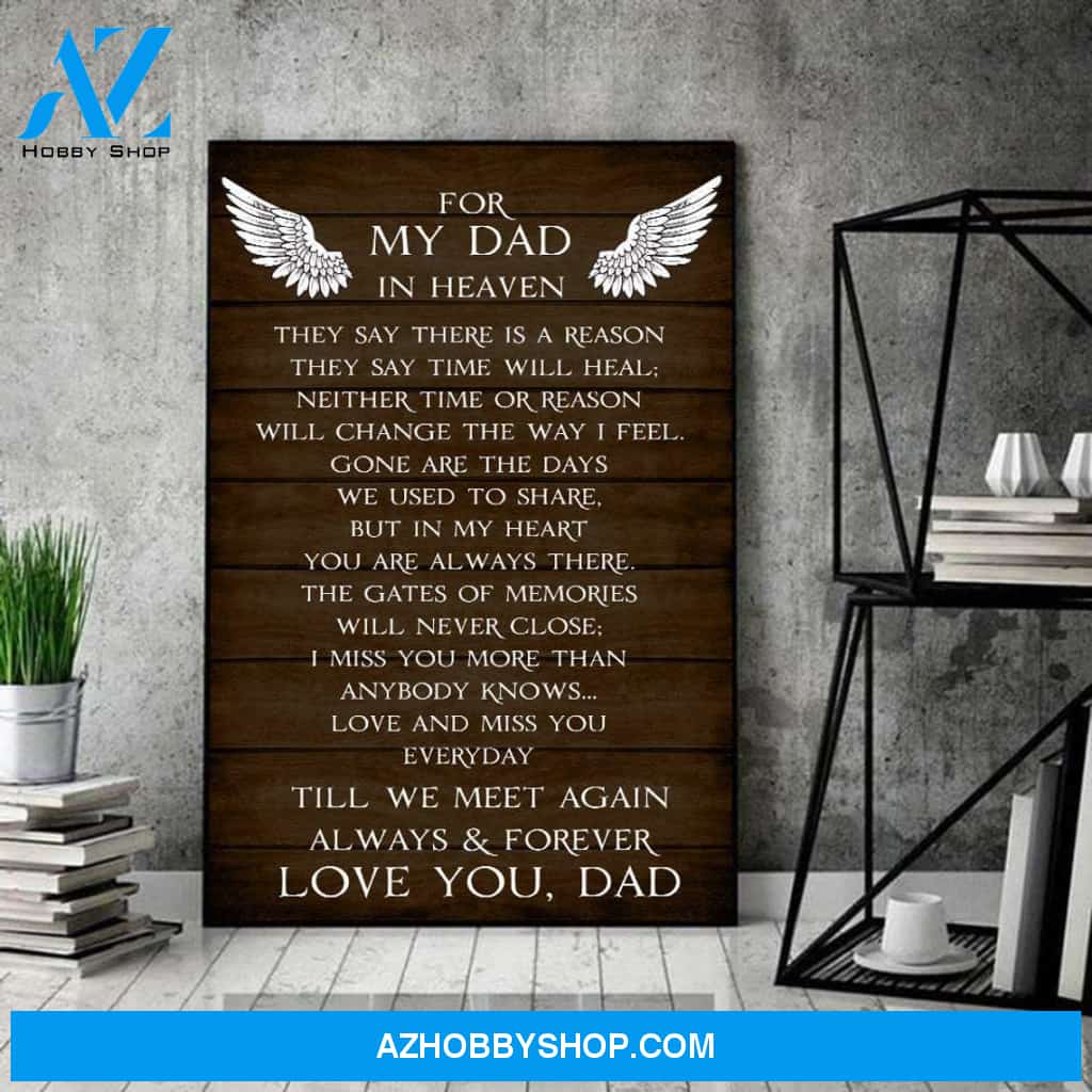 Personalized Canvas, For My Dad In Heaven Canvas And Poster, Wall Decor Visual Art, Gift Father's Day