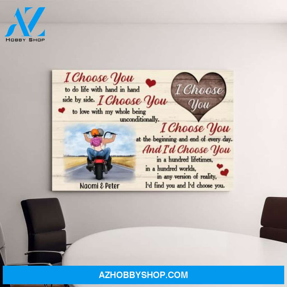 Personalized Canvas, I Choose You To Do Life with, Motorbike Couple, Gifts for Motorcycle Lovers