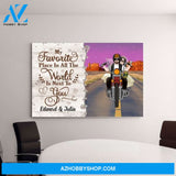 Personalized Canvas, My Favorite Place In All The World Is Next To You, Biker Couple, Gift for Motorcycle Fans