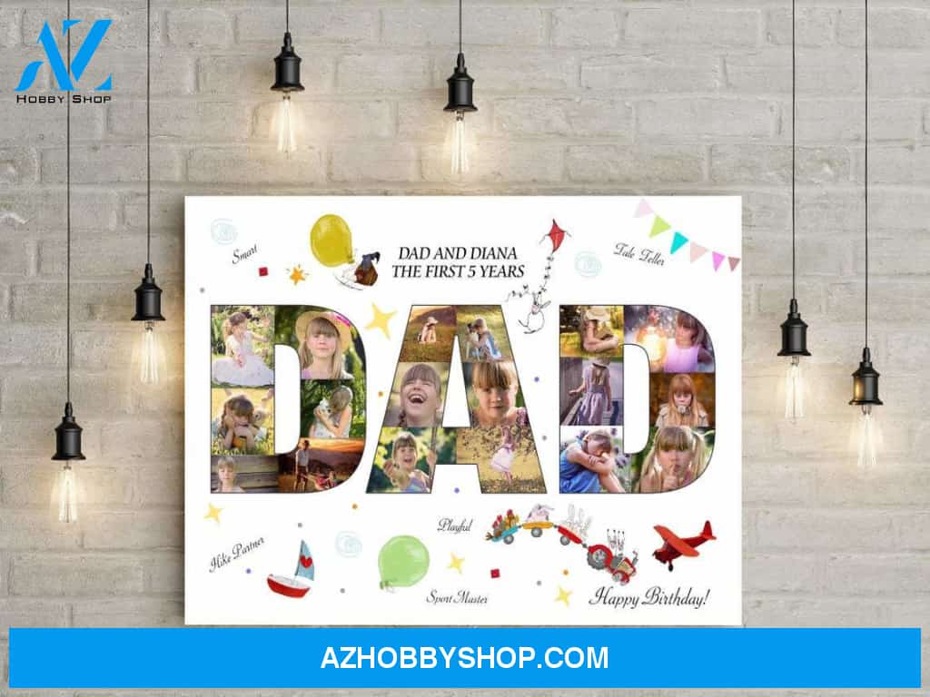 Personalized Canvas, Photo Dad Collage for your Father Canvas And Poster, Wall Decor Visual Art, Gift Father's Day