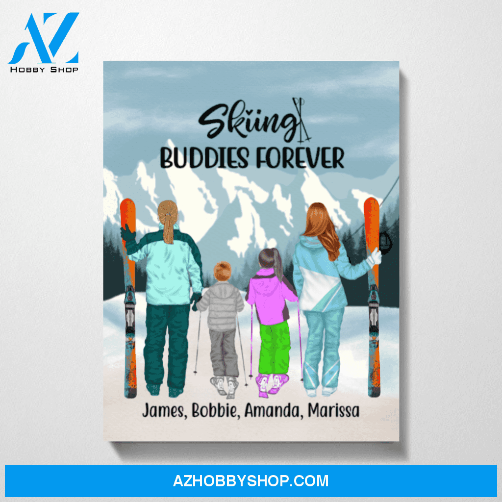 Personalized Canvas, Skiing Family, Custom Gift for Skiing Lovers