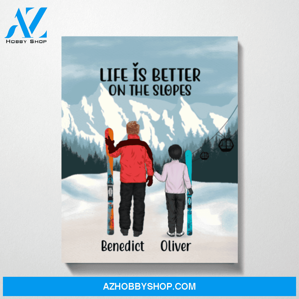 Personalized Canvas, Skiing Man and Kid, Custom Gifts for Ski Lovers