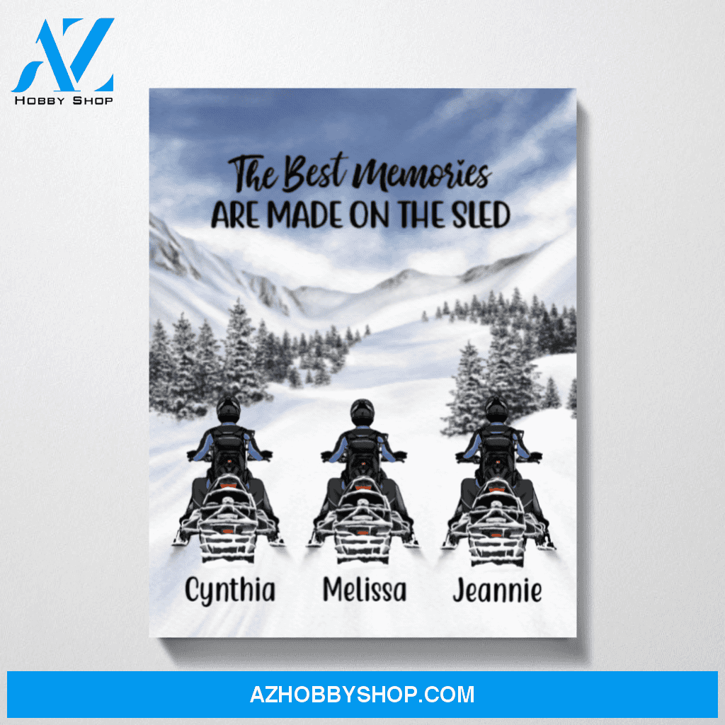 Personalized Canvas, Three Snowmobiling Riders, Custom Gift for Snowmobiling Lovers