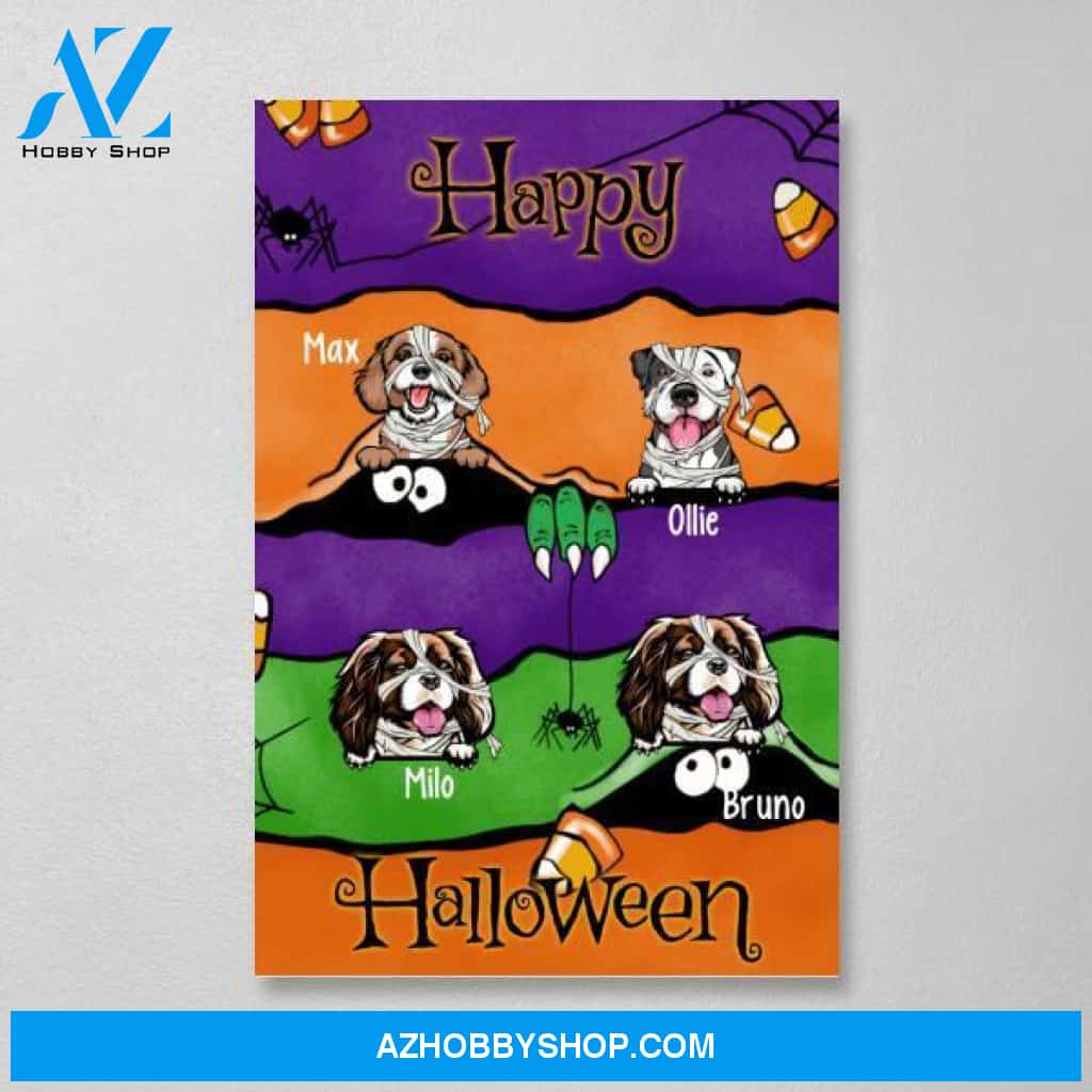 Personalized Canvas, Up To 4 Dogs, Peeking Dogs Halloween, Halloween Gifts for Dog Lovers