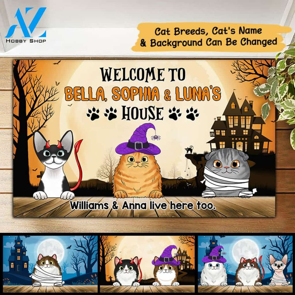 Personalized Cat Breed & Name, Custom Doormat Cat Halloween, Welcome To Cat's House, Cat Lovers, M0402, DO99