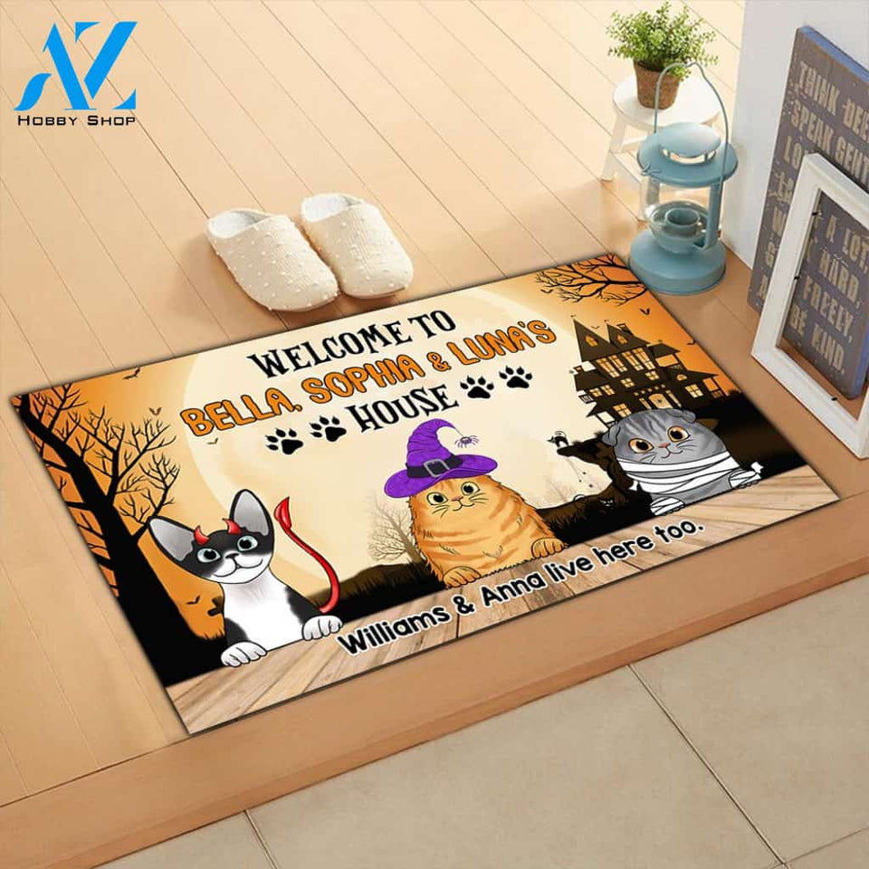Personalized Cat Breed & Name, Custom Doormat Cat Halloween, Welcome To Cat's House, Cat Lovers, M0402, DO99