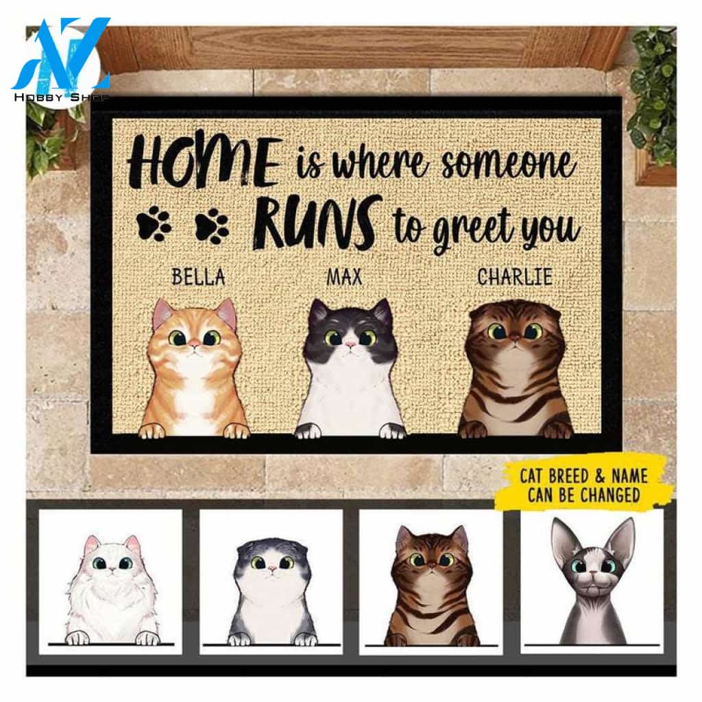 Personalized Cat Doormat, Home is where, Cute Cat Doormat, Custom Cat Doormat, Gift For Cat Lovers, Welcome Home Mat, Funny Doormat, Outdoor