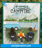 Personalized cat & owners camping blanket gift idea for the whole family, cat lovers - Couple & 1 Cat camping quilt blanket