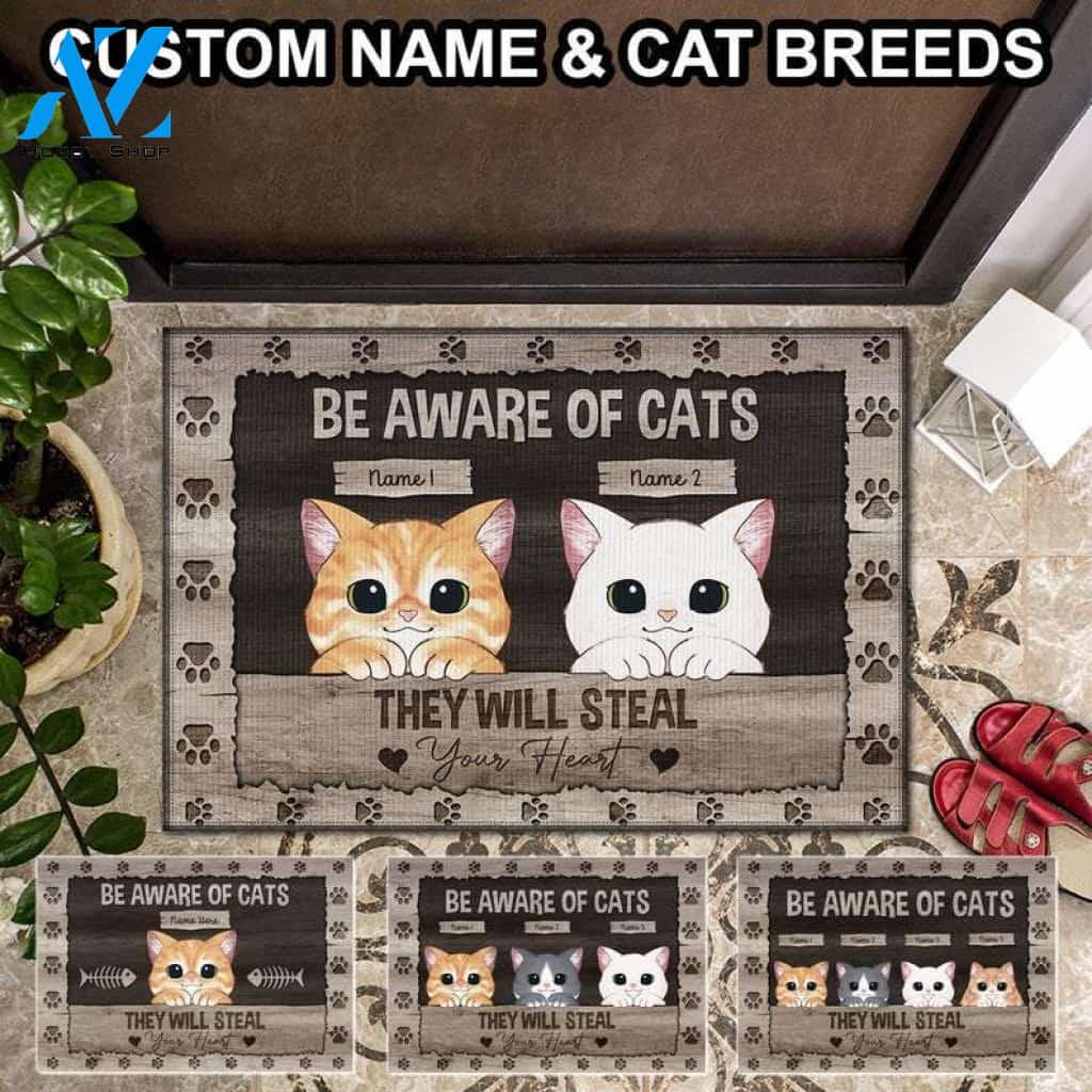 Personalized Cats Will Steal Your Heart Doormat, Peeking Cat Doormat, Custom Cat Doormat, Front Door Decor, Welcome Home Mat, Funny Doormat