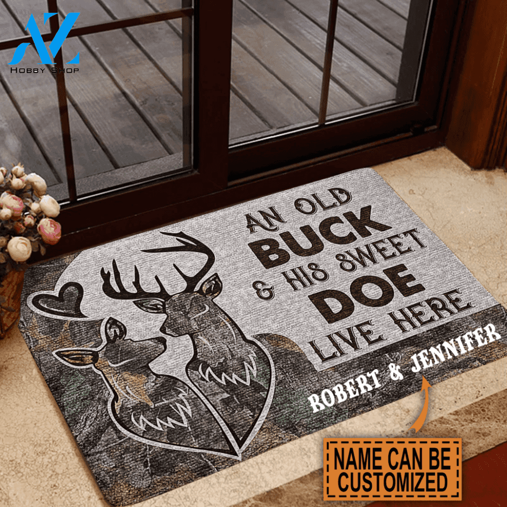 Personalized Deer Camo Old Buck Sweet Doe Doormat