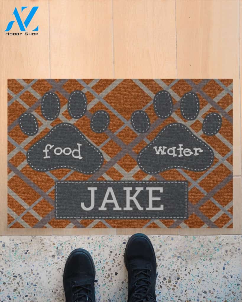 Personalized Dog Plaid Pet Food Water Paw Funny Doormat Gift For Dog Cat Pet Lovers Birthday Gift Home Decor Warm House Gift Welcome Mat