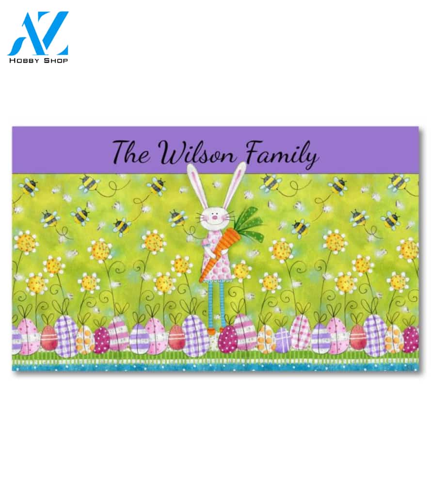Personalized Easter Bunny and Eggs Doormat - 18" x 30"